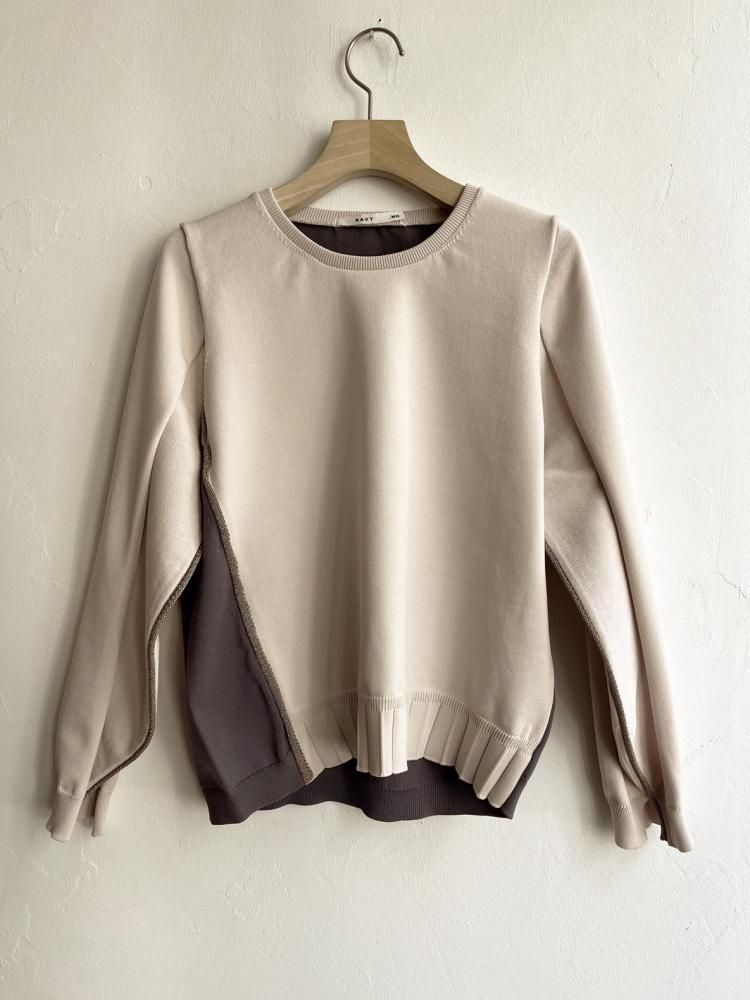bicolor pleated knit pull-over| NAVY.WO ネイビーウォ公式