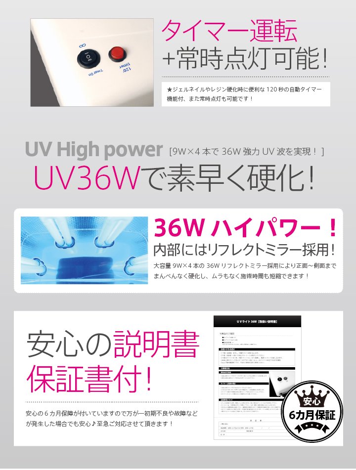 UVジェルネイル・UVクラフトレジン UVライト 36W - ネイルアート用品