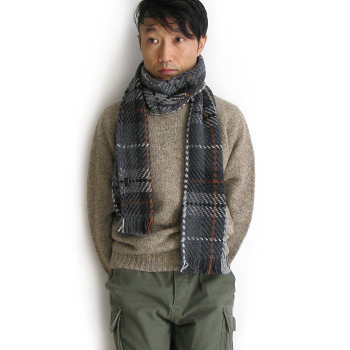 john branigan（ジョン ブラニガン）ツイードマフラー “Grey Plaid