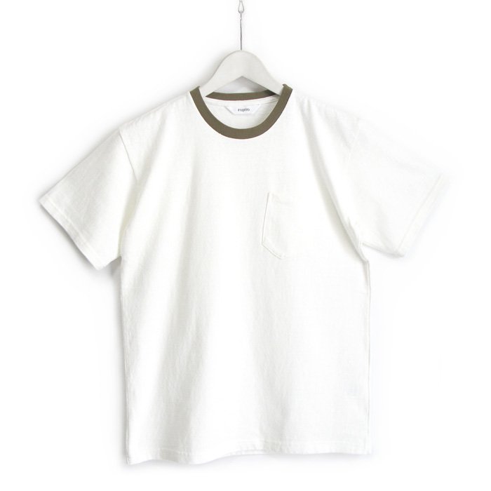 FUJITO（フジト） C/N ポケットTシャツ（ホワイト／カーキ）
