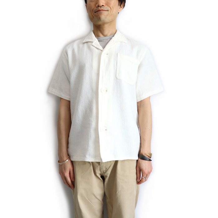  LOLO（ロロ）綿麻パナマ 半袖開襟シャツ（ホワイト）
