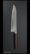 安立勝重　Katsushige Anryu 牛刀包丁（210mm） 白紙鋼 黒打ち 墨流 紫檀丸柄