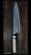 藤原 照康 Teruyasu Fujiwara 和式牛刀（240mm）梨地仕上げ　和式しのぎ柄 最高級火造打刃物　総手造