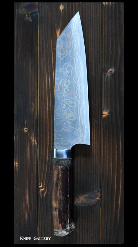 佐治武士 青紙有色ダマスカス 和式ナイフ 桜巻