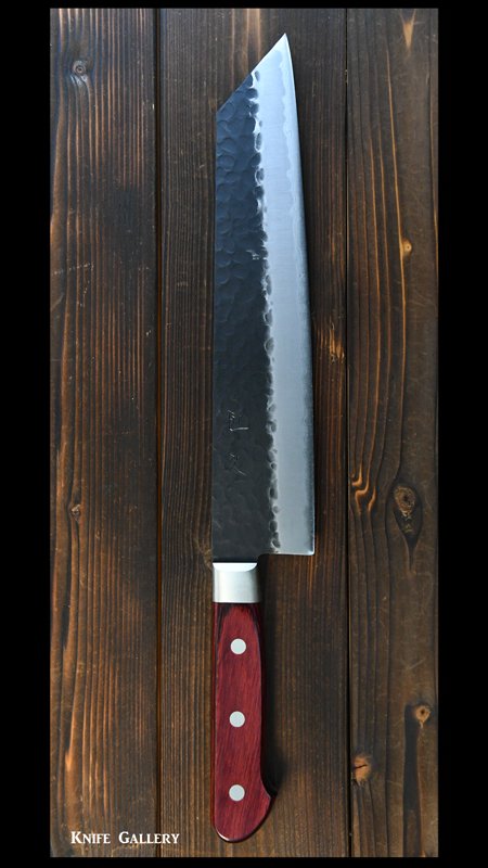 恒久】 切付包丁 八寸(240mm）青紙スーパー鋼 黒打ち 槌目 合板洋柄 ー 伝統の打刃物をお届けする「ナイフ・ギャラリー」
