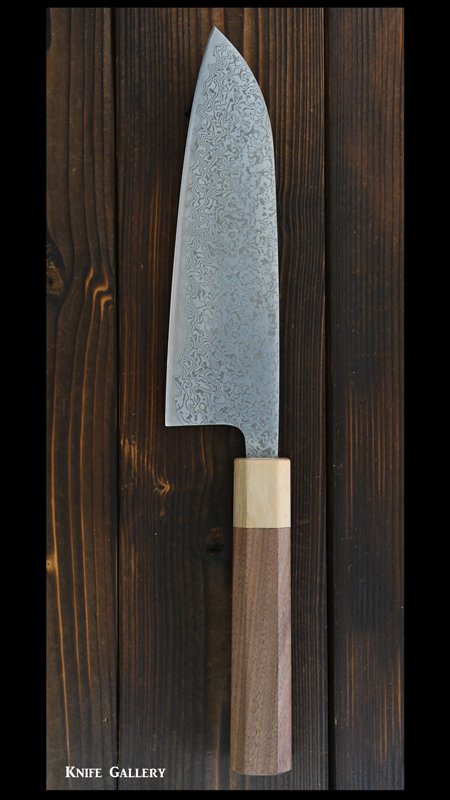 【恒久】三徳包丁 165mm　SLD鋼 ダマスカス　モラド八角柄　 - 伝統の打刃物をお届けする「ナイフ・ギャラリー」