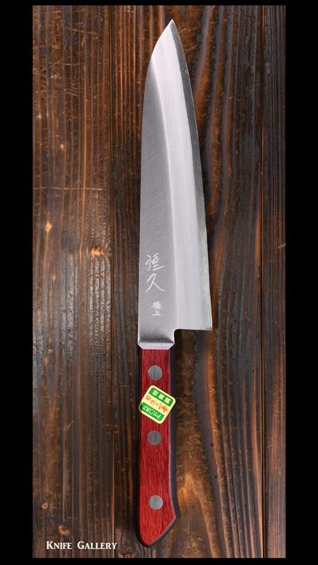 恒久 牛刀包丁 180mm 青紙スーパー鋼 ステン割込 洋柄 口金なし 伝統の打刃物をお届けする ナイフ ギャラリー