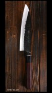山本 直 Nao Yamamoto牛刀包丁（180mm） 青紙スーパー鋼 黒打 槌目 墨流 紫檀八角柄