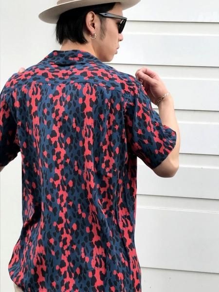 WACKO MARIA (ワコマリア) LEOPARD HAWAIIAN SHIRT (レオパードアロハシャツ) BLUE-RED