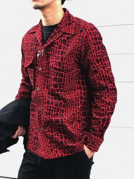 WACKO MARIA (ワコマリア) CROCODILE CORDUROY OPEN COLLAR SHIRT (クロコダイルコーデュロイ開襟シャツ)  RED