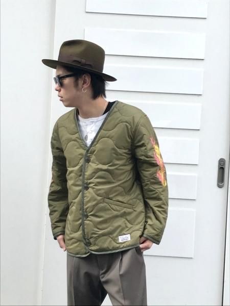 袖丈約58cmWACKO MARIA QUILTED JACKET カーキ 中指 - www