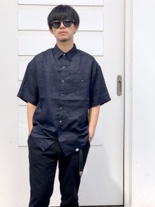 WAX (ワックス) Ilish linen S/S shirts (リネン半袖シャツ) NAVY