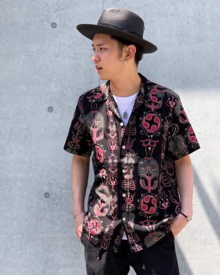 WACKO MARIA (ワコマリア) WOLF`S HEAD/ S/S HAWAIIAN SHIRT (アロハ半袖シャツ) BLACK