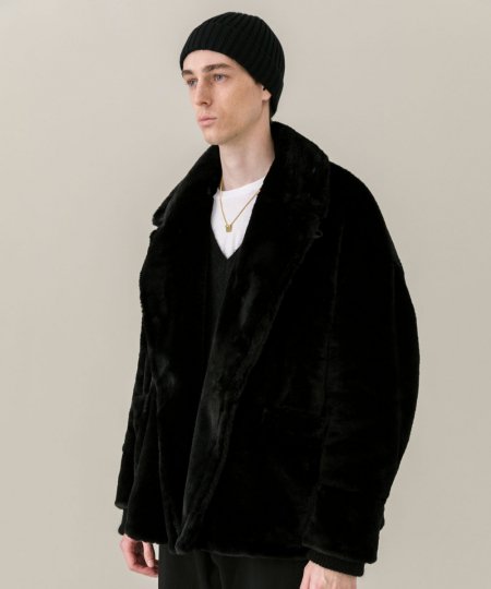 DELUXE ファーコート BLACK袖丈約61cm
