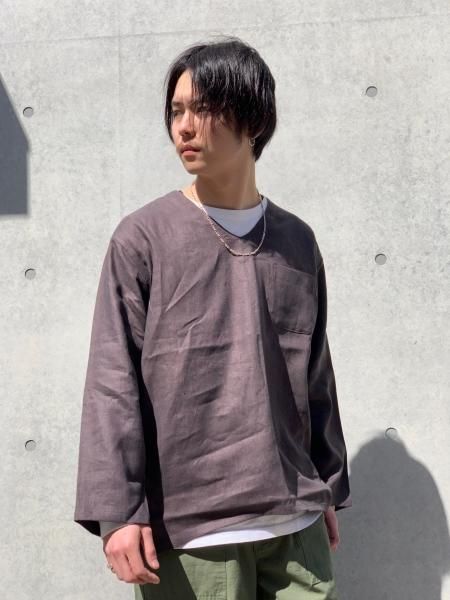 WAX (ワックス) Linen sleeping shirts (リネンスリーピングシャツ) BROWN