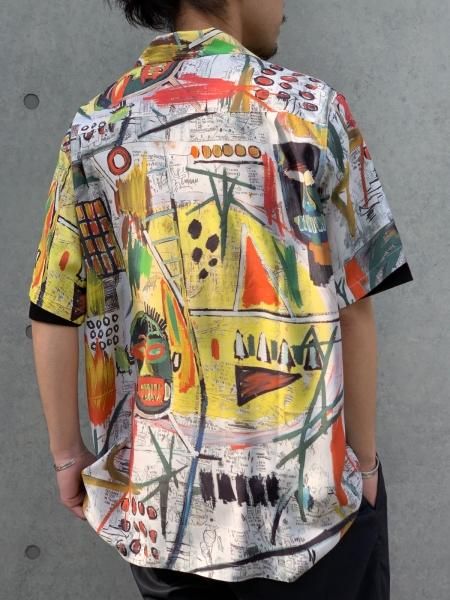 【美品】  WACKO MARIA / ワコマリア | 2021SS × Jean-Michel Basquiat / ジャン＝ミシェル・バスキア HAWAIIAN SHIRT (TYPE4) バスキア オープンカラー アロハ シャツ | S | オレンジ/ブラック | メンズTシャツ/カットソー(半袖/袖なし)