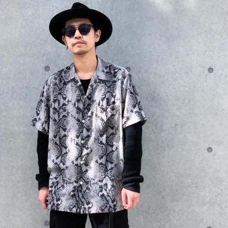 美品】WACKO MARIA アロハシャツ パイソン柄 グレー ヘビ柄-