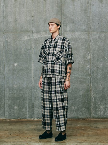 COOTIE (クーティー) Linen Check Work S/S Shirt(リネンチェック