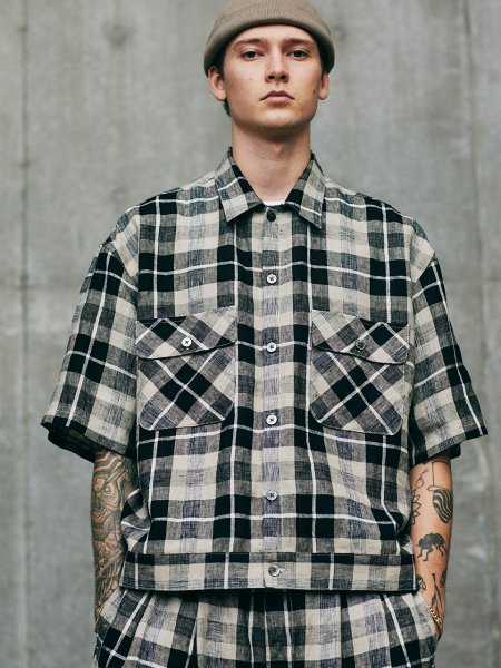 COOTIE (クーティー) Linen Check Work S/S Shirt(リネンチェック 
