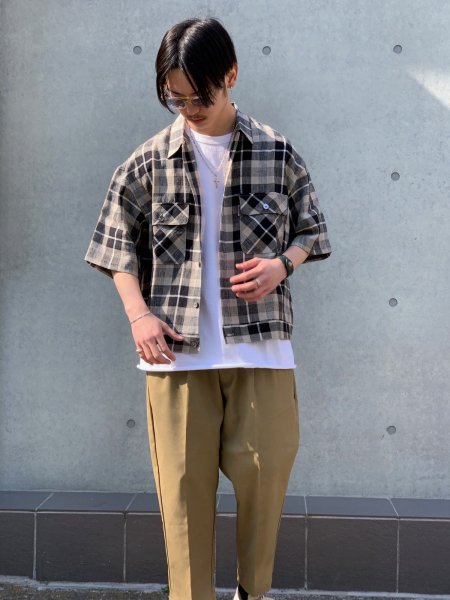 COOTIE (クーティー) Linen Check Work S/S Shirt(リネンチェック 