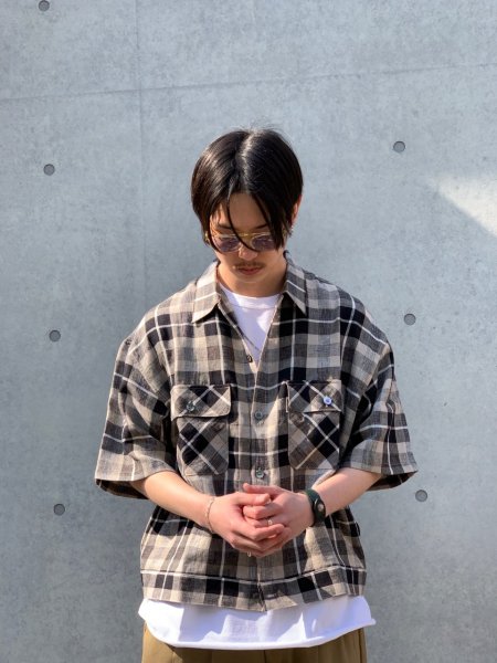 COOTIE (クーティー) Linen Check Work S/S Shirt(リネンチェック