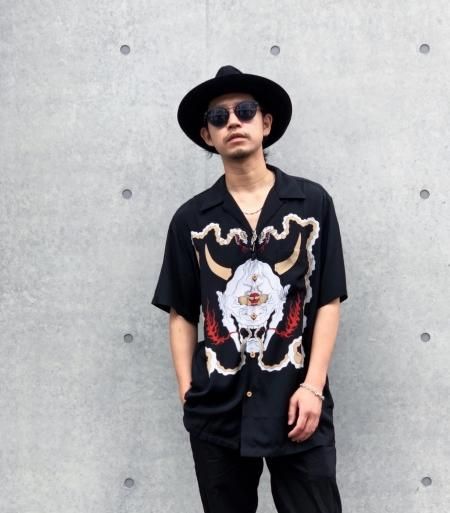 WACKO MARIA (ワコマリア) WOLF'S HEAD / S/S HAWAIIAN SHIRT (TYPE-1) ( ウルフズヘッドハワイアンシャツ) BLACK