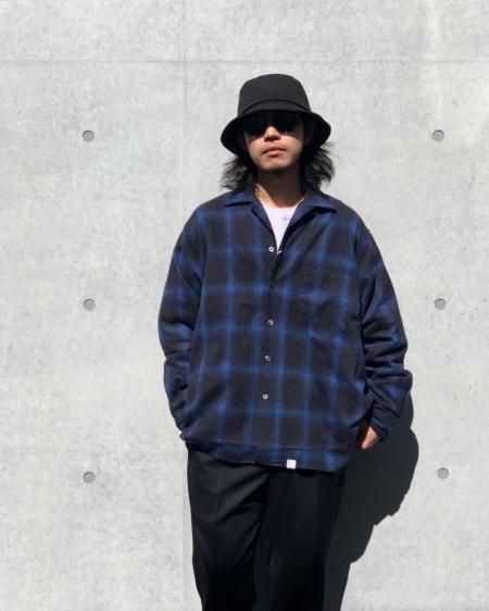 WAX (ワックス) Ombre check open collar shirts (オンブレチェックオープンカラーシャツ)BLUE