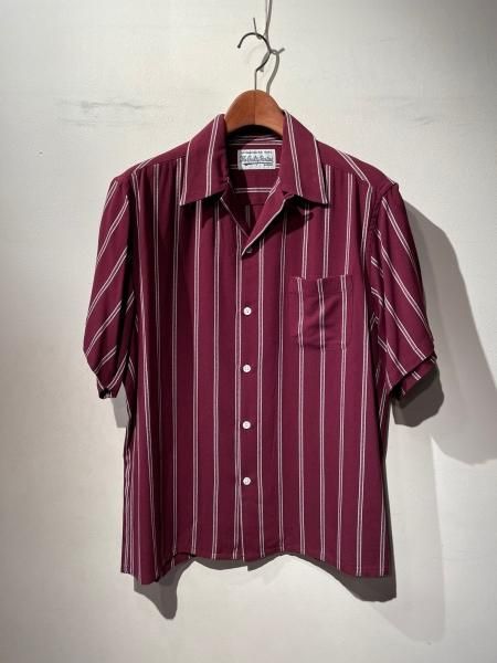 WACKO MARIA (ワコマリア) STRIPED OPEN COLLAR SHIRT S/S ( TYPE-4 ) (ストライプオープンカラー半袖 シャツ) BURGUNDY