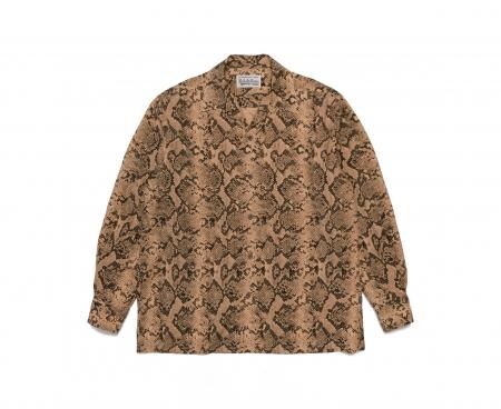 WACKO MARIA (ワコマリア) HAWAIIAN SHIRT L/S (TYPE-3)(パイソン柄長袖ハワイアンシャツ) BROWN