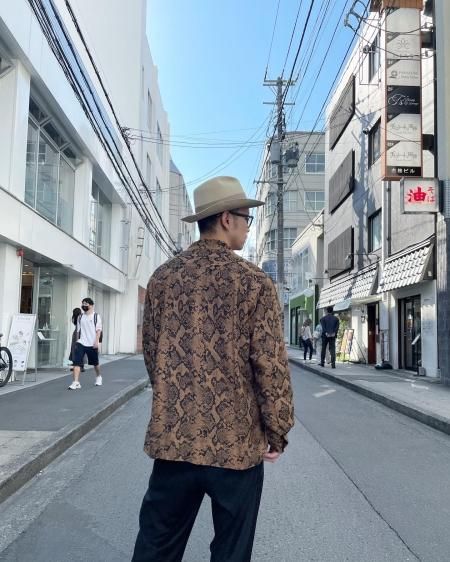 WACKO MARIA (ワコマリア) HAWAIIAN SHIRT L/S (TYPE-3)(パイソン柄長袖ハワイアンシャツ) BROWN