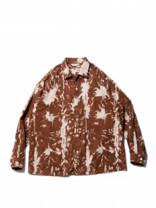 COOTIE (クーティー) Wolf Print Nel Open Collar Shirt(ウルフプリントオープンカラーネルシャツ) Brown