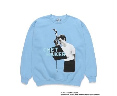 WACKO MARIA ワコマリア スウェット サイズ:XL 22SS CHET BAKER チェット・ベイカー クルーネック スウェットシャツ SWEAT SHIRT TYPE-3 ブルー トップス トレーナー コラボ 【メンズ】