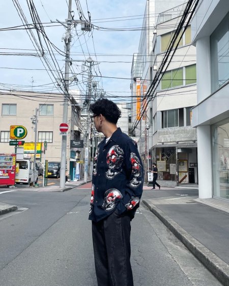 WACKO MARIA (ワコマリア) 56 TATTOO STUDIO / L/S HAWAIIAN SHIRT (長袖ハワイアンシャツ) NAVY