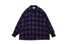 【残り2点】WAX (ワックス) Shadow check open shirts (チェックオープンカラーシャツ) PURPLE