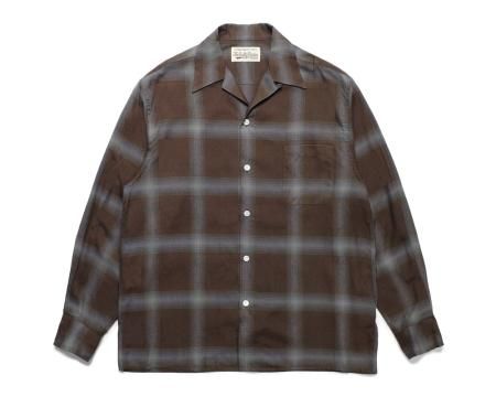 WACKO MARIA (ワコマリア) OMBRE CHECK OPEN COLLAR SHIRT L/S ( TYPE-1 )( オンブレチェックオープンカラーシャツ) BROWN