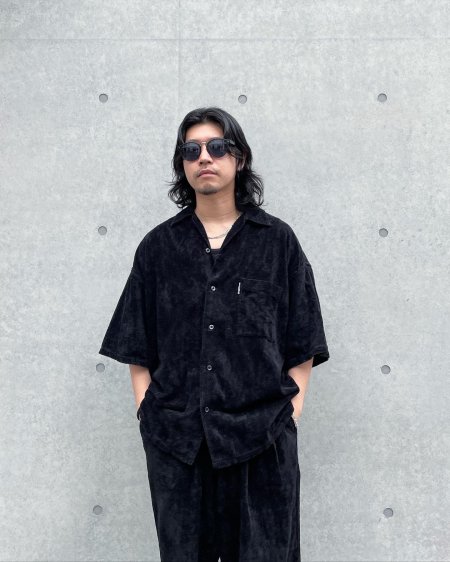 COOTIE (クーティー) Garment Dyed L/C Velvet Open Collar S/S Shirt (オープンカラー半袖シャツ)  Black