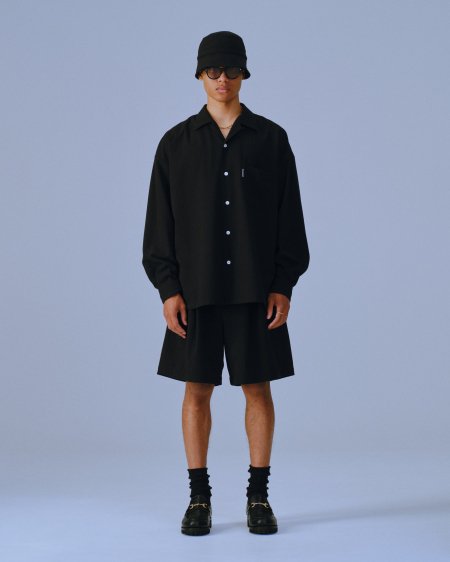 COOTIE (クーティー) T/W Sucker Open Collar L/S Shirt (T/Wサッカーオープンカラー長袖シャツ) Black