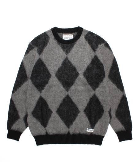 WACKO MARIA (ワコマリア) DIAMOND MOHAIR CREW NECK SWEATER (ダイアモンド柄モヘアクルーネックセーター)  GRAY