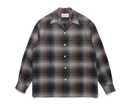 WACKO MARIA (ワコマリア) OMBRE CHECK OPEN COLLAR SHIRT L/S ( TYPE-2 )  (オンブレチェックオープンカラーシャツ) BROWN