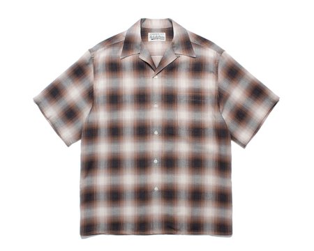 WACKO MARIA (ワコマリア) OMBRE CHECK OPEN COLLAR SHIRT S/S ( TYPE-1  )(オンブレチェックオープンカラー半袖シャツ) BROWN