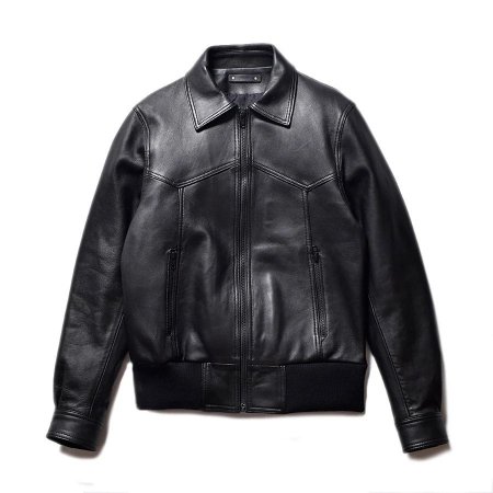 【残り2点】MINEDENIM(マインデニム) Sheep Leather Zipup Rib JKT(シープレザージップアップリブジャケット)  BLACK