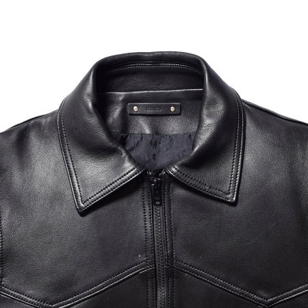 MINEDENIM(マインデニム) Sheep Leather Zipup Rib JKT(シープレザージップアップリブジャケット) BLACK