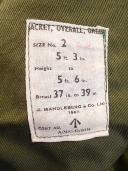 60's Vintage British Army Jacket Overall Green Size 2 /A