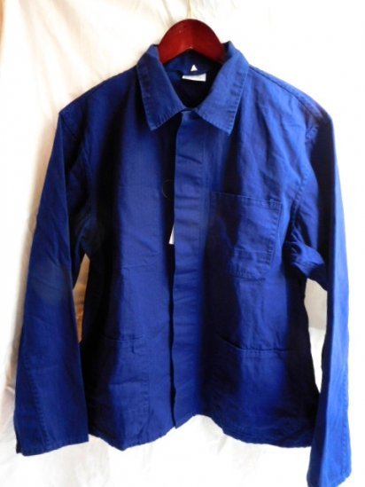 7080's Vintage German Work Indigo Herringbone Jacket <BR>D