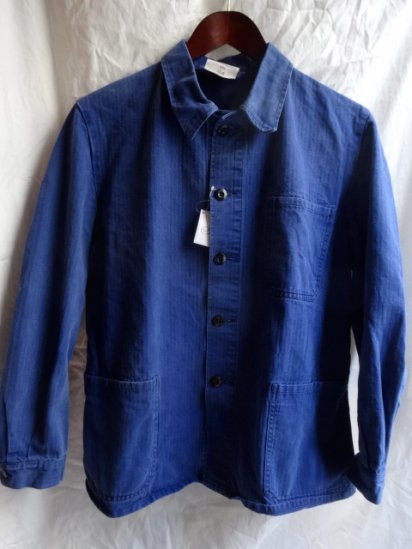 70's Vintage German Work Indigo Herringbone Jacket <BR>G