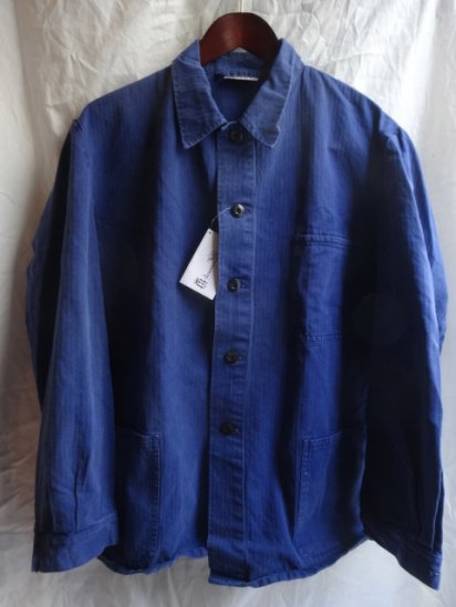 70's Vintage German Work Indigo Herringbone Jacket <BR>H