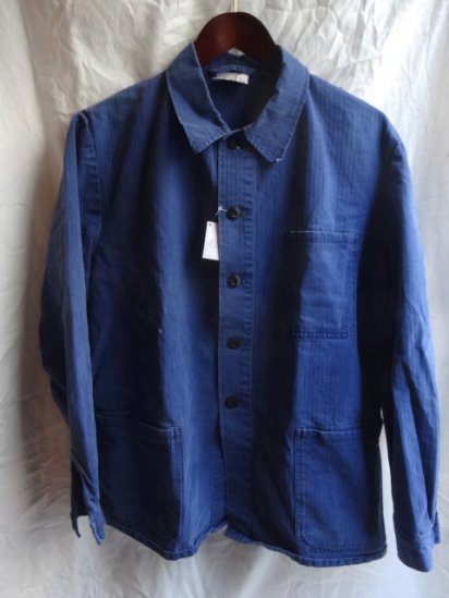 70's Vintage German Work Indigo Herringbone Jacket <BR>I