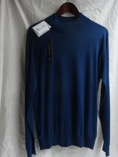 JOHN SMEDLEY Sea Island Cotton Moc Neck MADE IN ENGLAND Blue