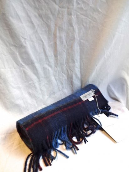 Johnstons RoyalSpeysaide Cashmere Muffler Made in Scotland Blue /Navy /Red