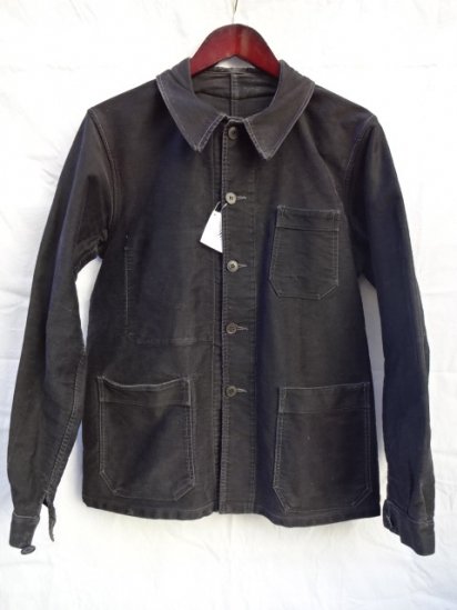 50's Vintage French Work Black Moleskin Jacket / 1